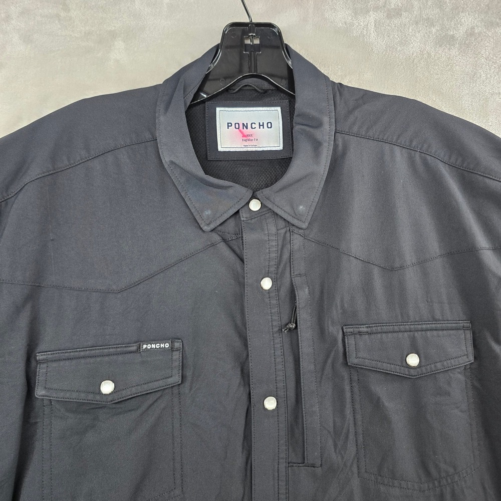 Poncho Western Shirt Mens XXL Black Short Sleeve Snap Front Performance Regular*